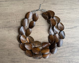 Brown Wood Beaded Boho Statement Chunky Multi Strand Necklace - Miranda