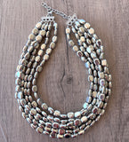 Silver Shiny Lucite Acrylic Beaded Multi Strand Chunky Statement Necklace - Lauren