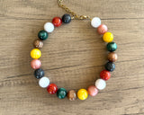 Multi Color Acrylic Beaded Choker Statement Necklace - Betty