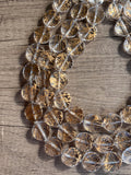 Clear Gold Lucite Beaded Multi Strand Chunky Statement Necklace - Charlotte