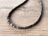 Gray Copper Beaded Hematite Stone Mens Beaded Necklace - Theo