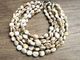 Cream Brown Acrylic Beaded Multi Strand Statement Necklace - Missy