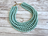 Blue Green Teal Acrylic Beaded Multi Strand Statement Necklace - Alana