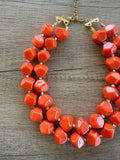 Orange Coral Acrylic Statement Chunky Beaded Necklace - Ashley