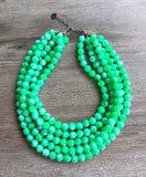 Green White Acrylic Lucite Big Bead Chunky Multi Strand Necklace - Alana
