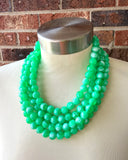 Green White Acrylic Big Bead Chunky Multi Strand Necklace - Alana