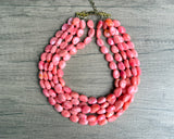Coral Pink Orange Acrylic Beaded Multi Strand Statement Necklace - Lauren