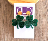 St Patrick’s Day Shamrock 3 Leaf Clover Dangle Statement Earings