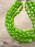 Lime Green Acrylic Beaded Multi Strand Statement Necklace - Lauren
