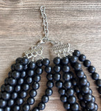 Black Matte Acrylic Multi Strand Chunky Statement Necklace - Alana