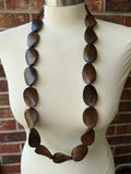 Brown Wood Beaded Long Boho Statement Necklace - Shelly