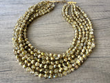 Gold Crystal Faceted Beaded Multi Strand Statement Necklace - Rebecca