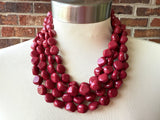 Dark Red Lucite Acrylic Beaded Chunky Multi Strand Statement Necklace - Julianna