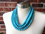 Turquoise Blue Howlite Stone Chunky Multi Strand Statement Necklace - Alana