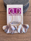 Silver Ginkgo Leaf Lucite Petal Silver Big Statement Earrings - Avery