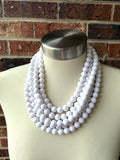 White Acrylic Big Bead Chunky Multi Strand Statement Necklace - Alana