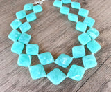 Aqua Blue Acrylic Bead Chunky Multi Strand Statement Necklace - Krista
