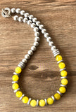 Yellow Silver Statement Long Bead Chunky Jade Necklace - Mollie