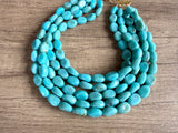 Turquoise Blue Acrylic Beaded Multi Strand Statement Necklace -