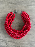 Red Choker Beaded Acrylic Multi Strand Statement Necklace - Alana