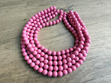 Rose Pink Acrylic Big Beaded Chunky Multi Strand Necklace - Alana