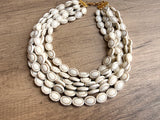 White Ivory Gold Acrylic Bead Multi Strand Statement Necklace - Ava