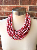 Red White Acrylic Beaded Chunky Multi Strand Statement Necklace - Alana