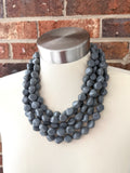 Gray Acrylic Beaded Chunky Multi Strand Statement Necklace - Julianna