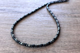 Black Gray Mens Beaded Jade Hematite Thin Necklace - Collins