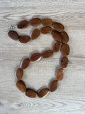 Brown Wood Beaded Long Chunky Boho Statement Necklace - Shelly