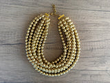 Gold Shiny Acrylic Beaded Multi Strand Statement Necklace - Alana