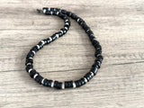 Black White Wood Beaded Mens Surfer Long Necklace - Dennis