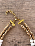 White Gold Statement Beaded Wood Chunky Multi Strand Necklace - Riley