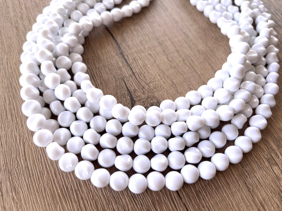 White Beaded Statement Acrylic Chunky Lucite Multi Strand Necklace - Beth