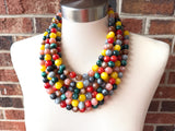 Multi Color Acrylic Bead Chunky Multi Strand Statement Necklace - Alana