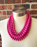 Bright Pink Acrylic Big Beaded Chunky Multi Strand Necklace - Alana