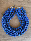Cobalt Blue Acrylic Beaded Multi Strand Statement Necklace - Julianna