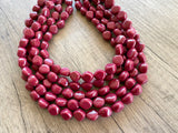 Dark Red Lucite Acrylic Beaded Chunky Multi Strand Statement Necklace - Julianna