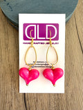 Pink Red Acrylic Heart Gold Dangle Statement Earrings