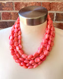 Coral Pink Acrylic Beaded Multi Strand Chunky Statement Necklace - Lauren