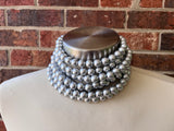 Silver Choker Matte Big Beaded Acrylic Chunky Multi Strand Statement Necklace - Alana