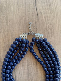 Navy Blue Big Acrylic Beaded Chunky Multi Strand Necklace - Alana