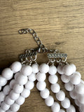 White Acrylic Big Bead Chunky Multi Strand Statement Necklace - Alana