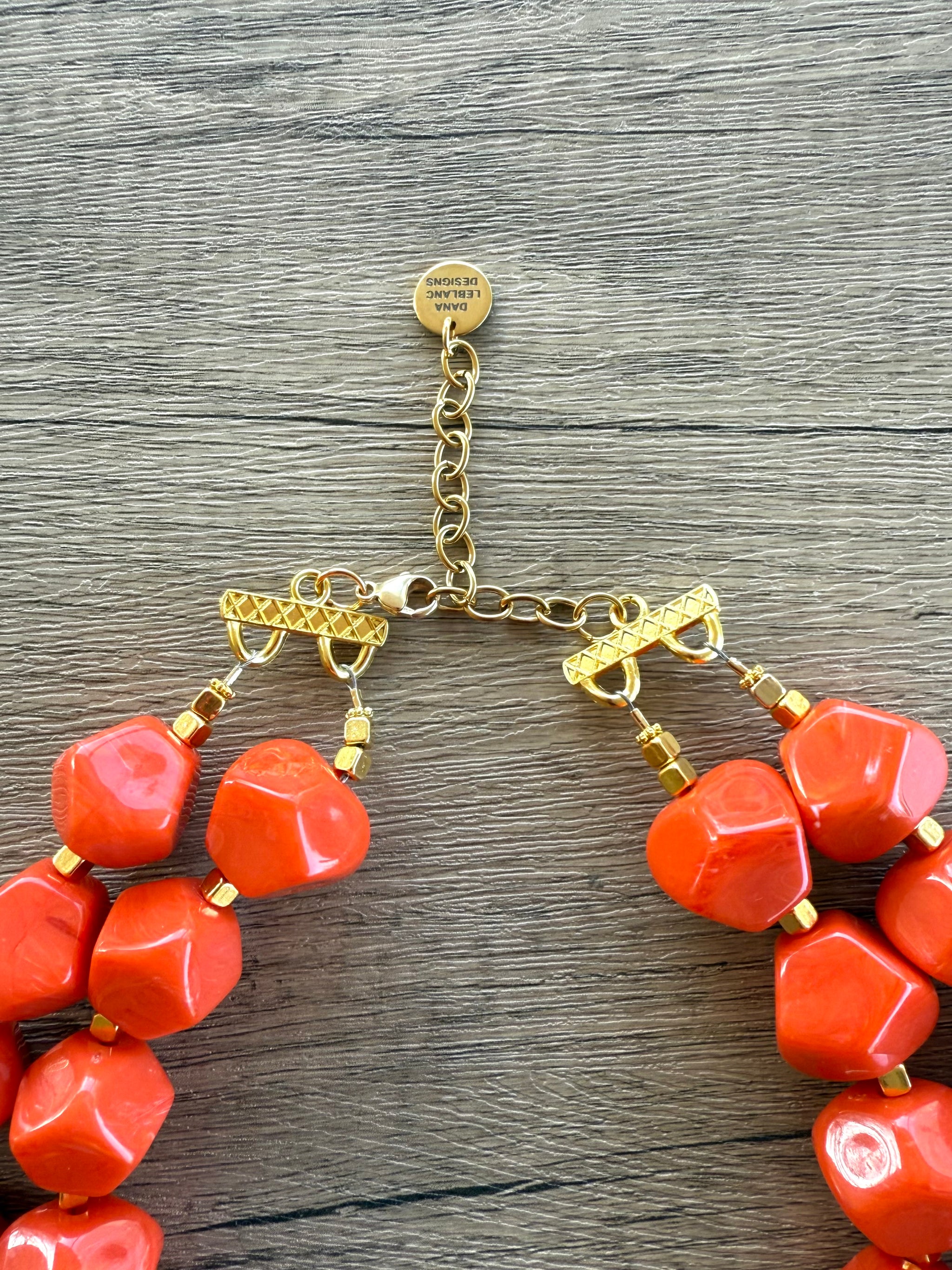 Orange Coral Acrylic Statement Chunky Beaded Necklace - Ashley