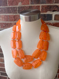 Orange Acrylic Lucite Beaded Chunky Statement Necklace - Jane