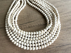 White Stone Magnesite Beaded Chunky Multi Strand Statement Necklace - Michelle