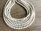 White Stone Magnesite Beaded Chunky Multi Strand Statement Necklace - Michelle