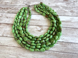 Green White Acrylic Beaded Multi Strand Statement Necklace | Lauren | DLD Jewelry