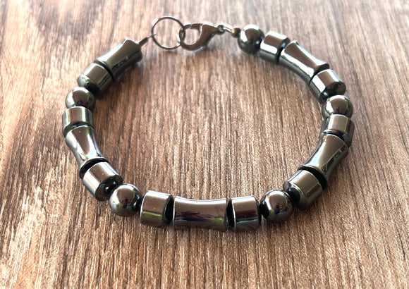 Mens Gray Hematite Bead Stone Bracelet Mens Jewelry - Eli