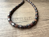 Gunmetal Brown Wood Metal Long Beaded Mens Necklace - Alphonso